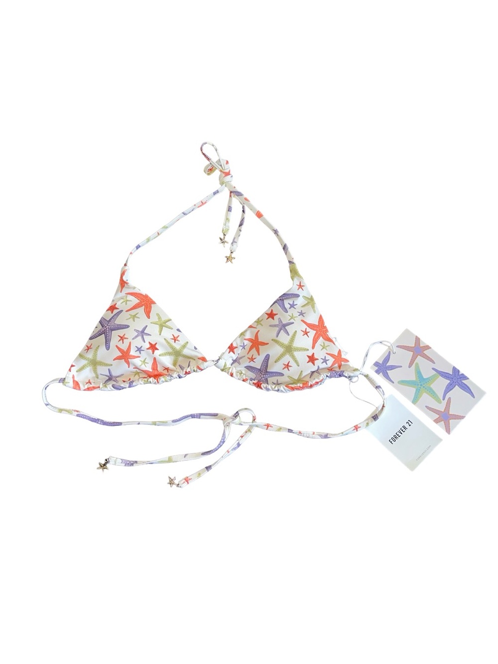 Forever 21 Starfish Triangle Bikini Top - White with Multicolor Stars